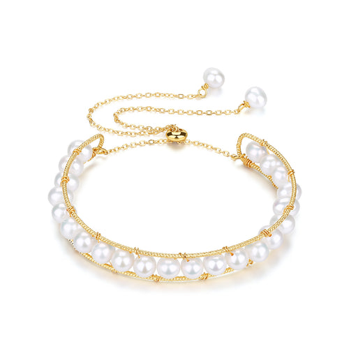 JULIANA 14K Yellow Gold Bangle Bolo Pearl Bracelet - Zafari Studio Jewelry